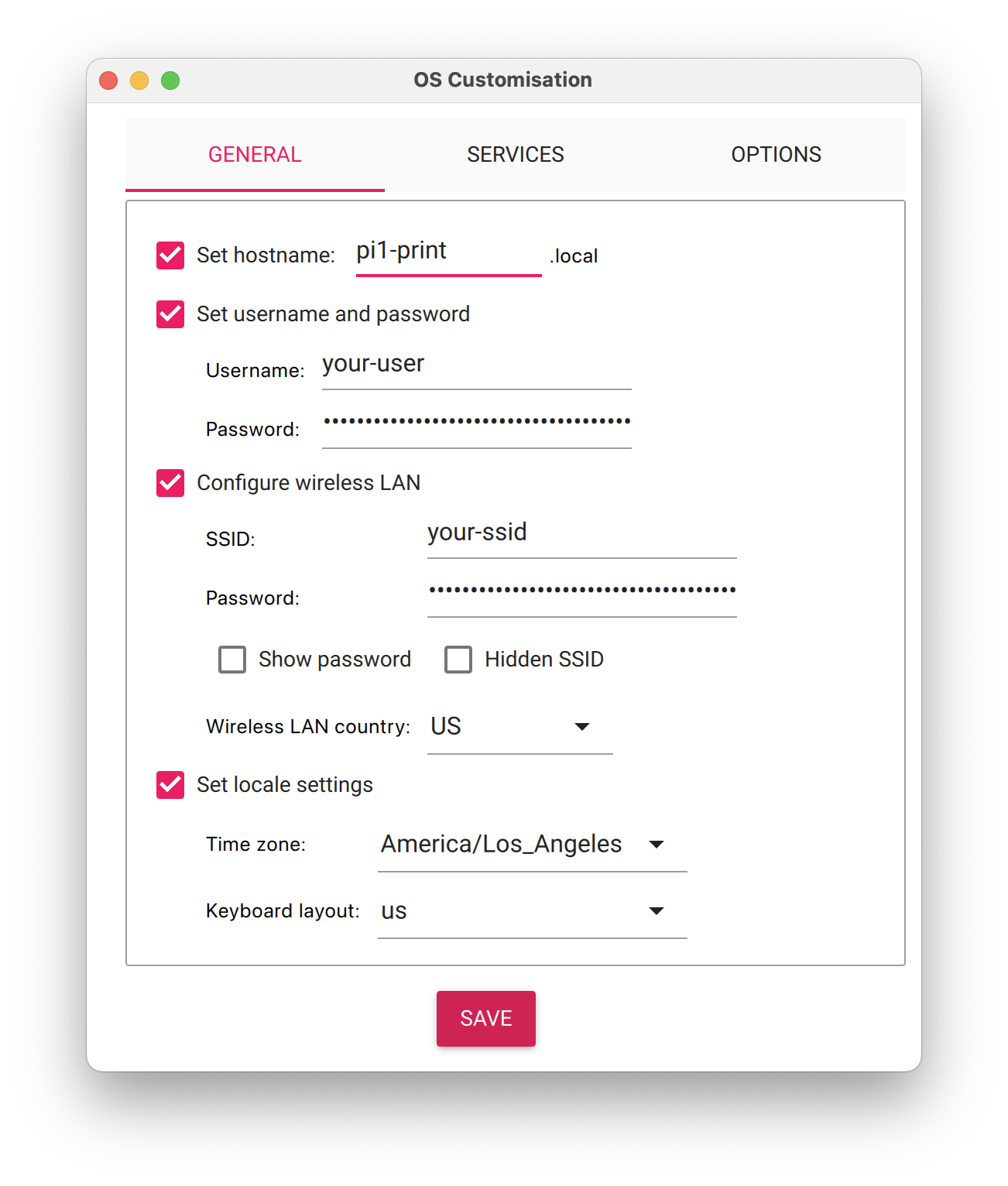 Raspberry Pi OS settings in Raspberry Pi Imager