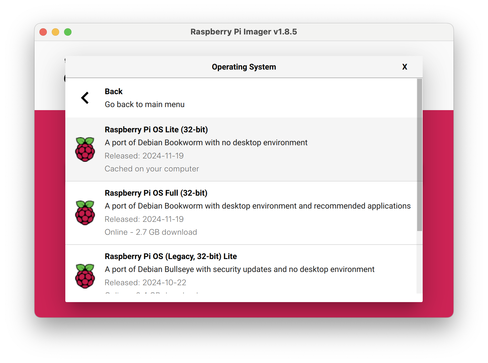Raspberry Pi OS Lite selection in Raspberry Pi Imager